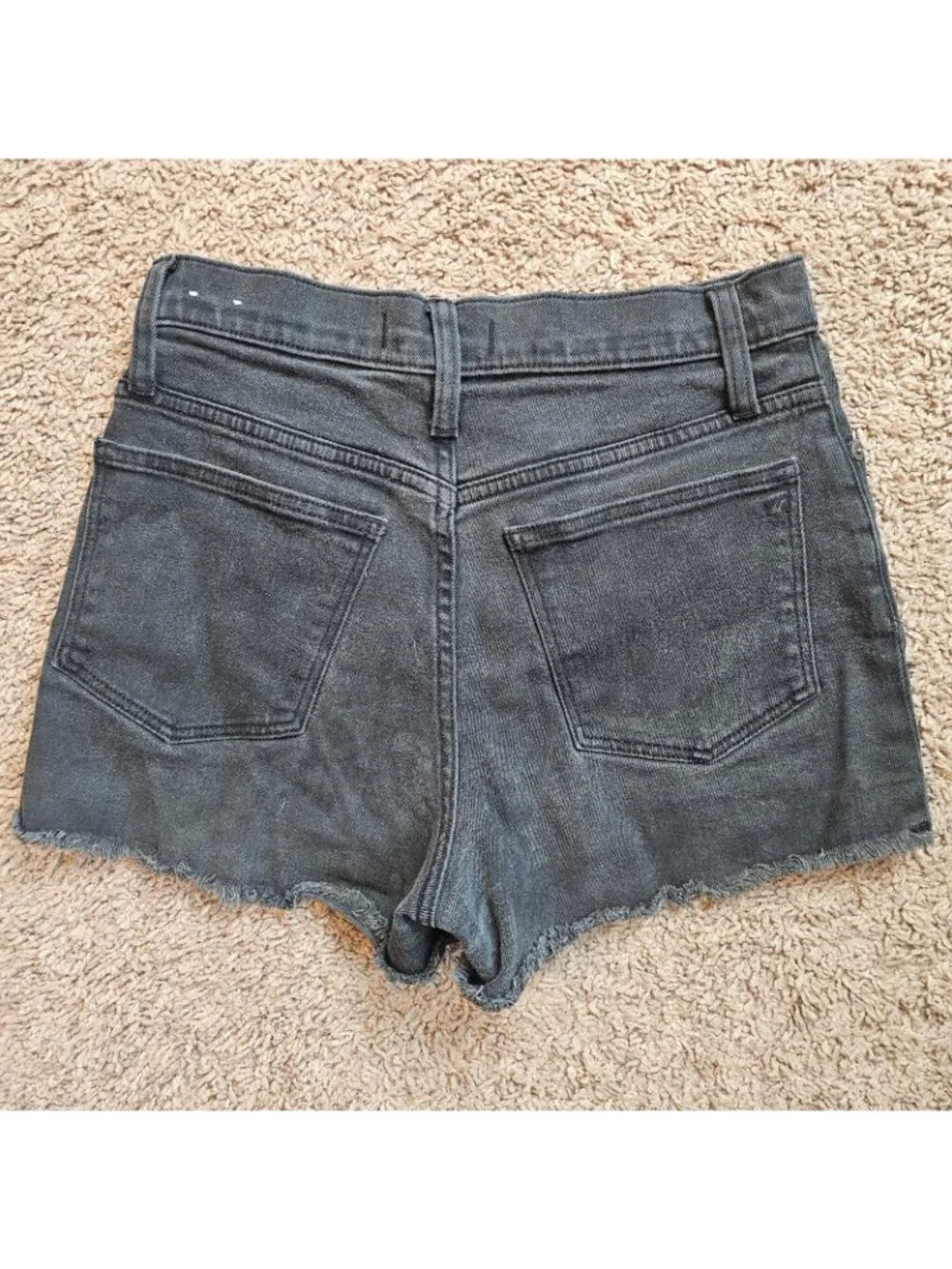 Madewell Shorts Women 24 Black Mid Rise Button Fly Raw Hem Denim Stretch Cotton - Picture 2 of 9